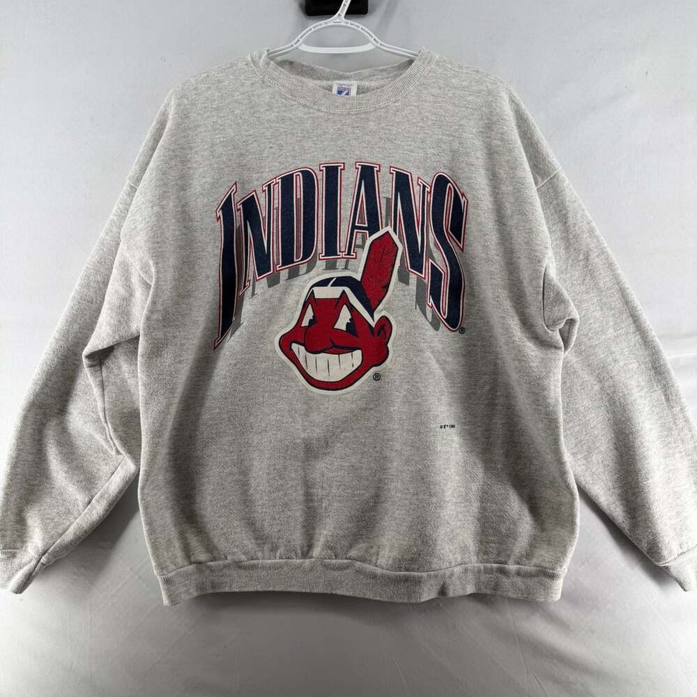 1466 Vintage 1995 Logo 7 Cleveland Indians MLB Grey Sweatshirt Size XL